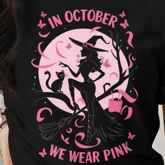In October We Wear Pink T-Shirt, Festive Halloween Shirt - Picture 2 of 4